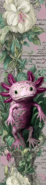 Free printable axolotl bookmark featuring a vintage style axolotl